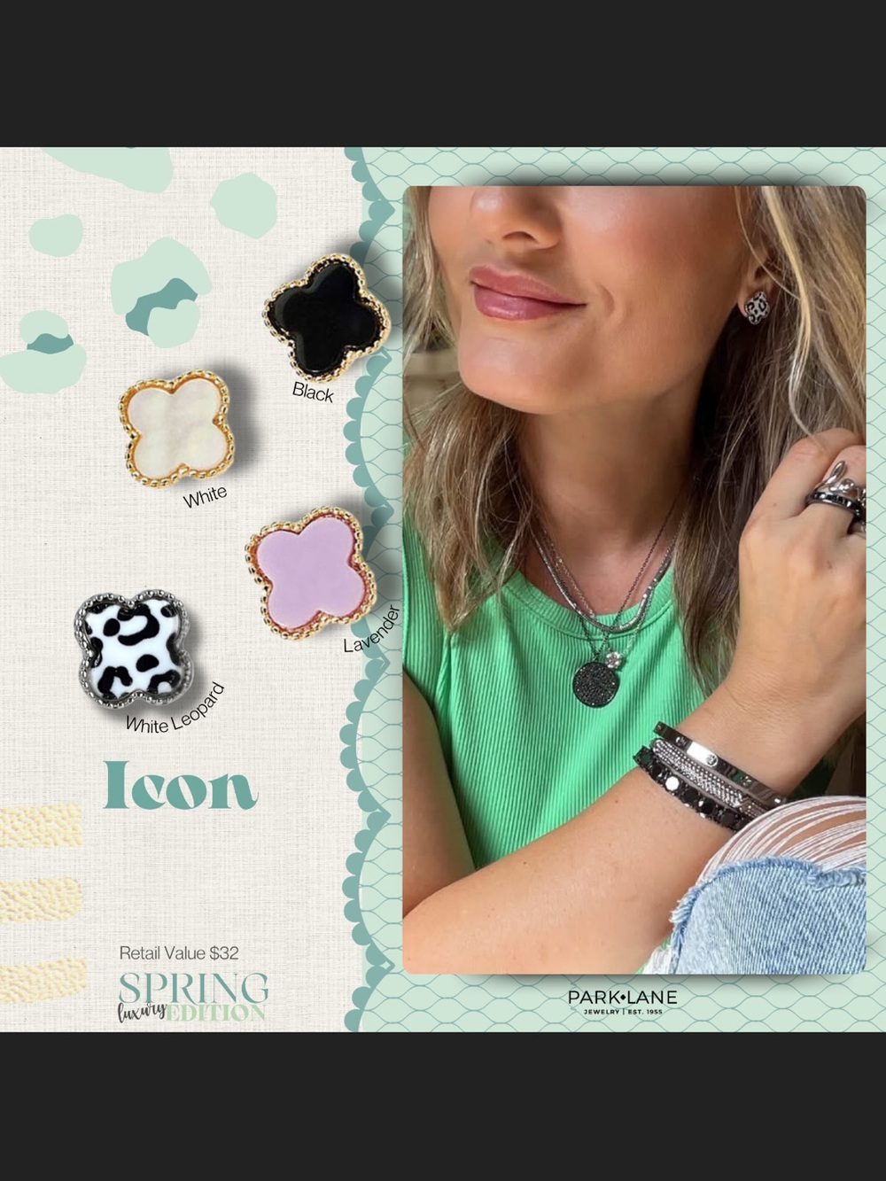 Park Lane icon Clover Stud Earrings - Black